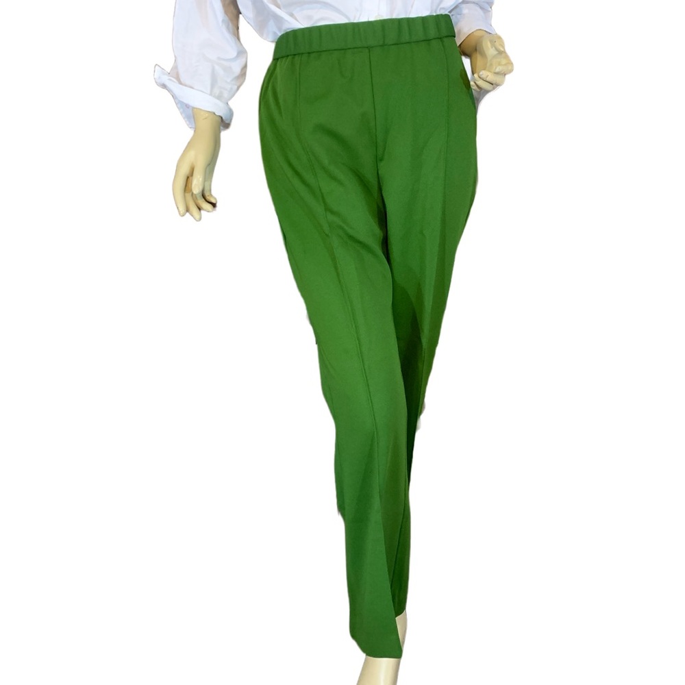 VINTAGE CIRCA 1970'S ALEX COLMAN GREEN FLARE LEG ELASTIC WAIST PANTS (M) - Picture 2 of 11